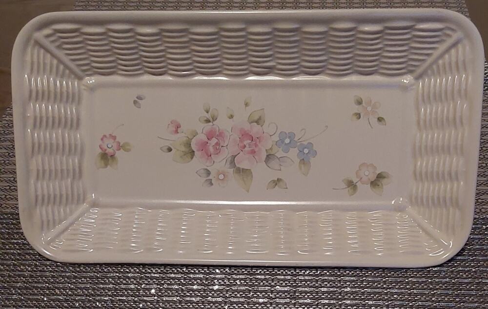 Vintage Pfaltzgraff Tea Rose Wicker Tray Rectangular Serving Platter USA Floral